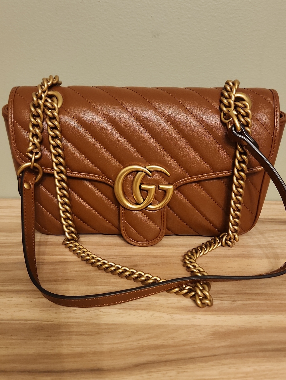 Brown Chevron Leather Shoulder Bag